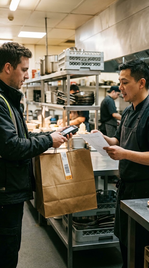 Direct in-person courier handover to culinary chef with recipient verification